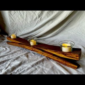 Wine stave candle holder with votive holders